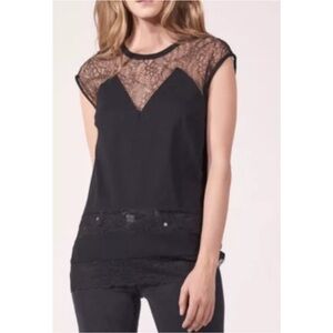 Sandro Black Lace Top Tee Blouse